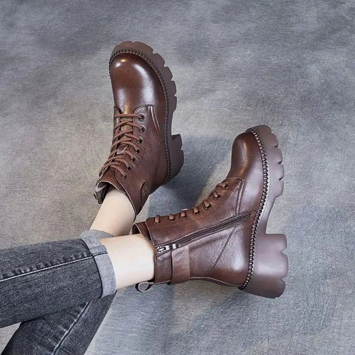 Women's Chunky Ankle Boots Lace-Up Side Zip Stylish Everyday Footwear