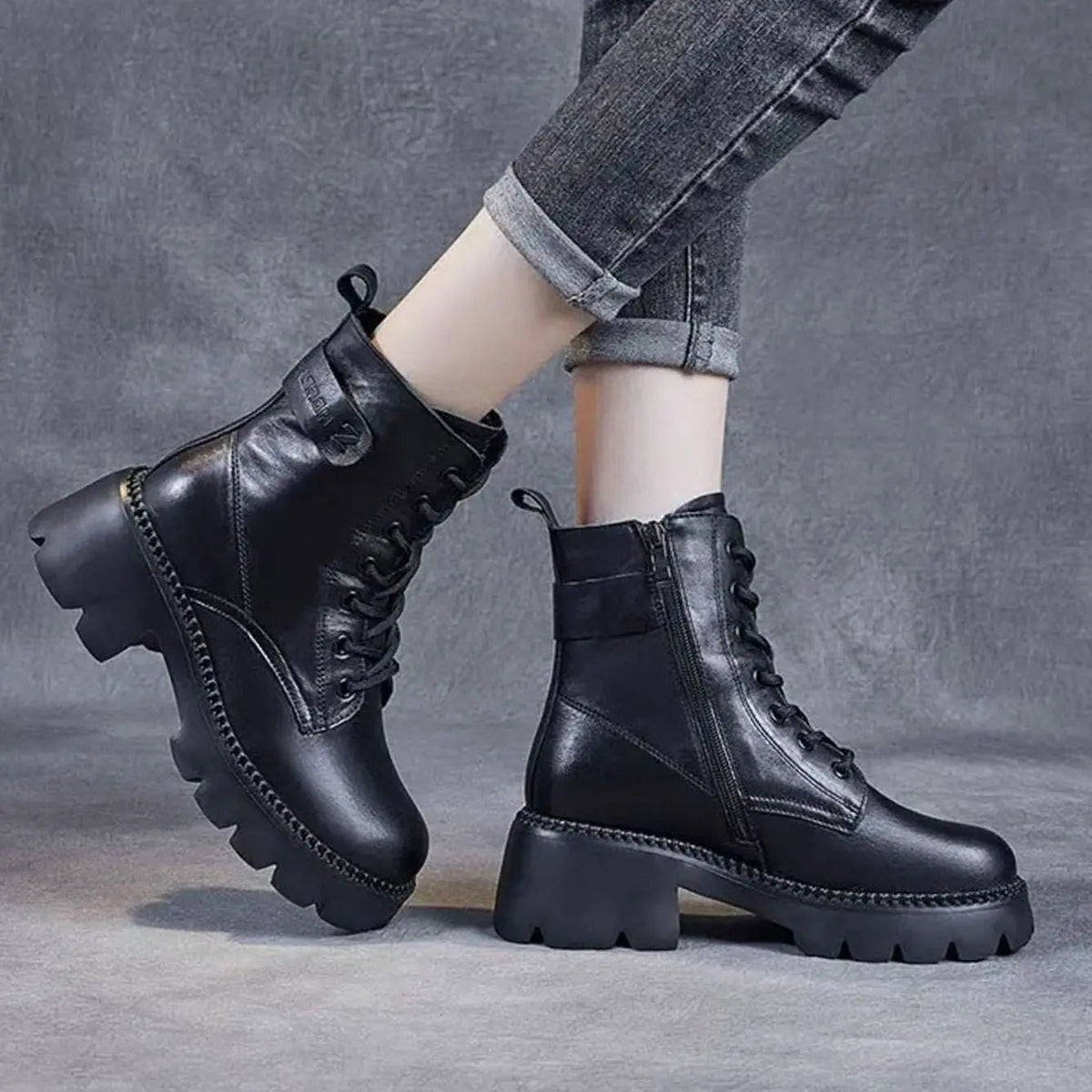 Women's Chunky Ankle Boots Lace-Up Side Zip Stylish Everyday Footwear