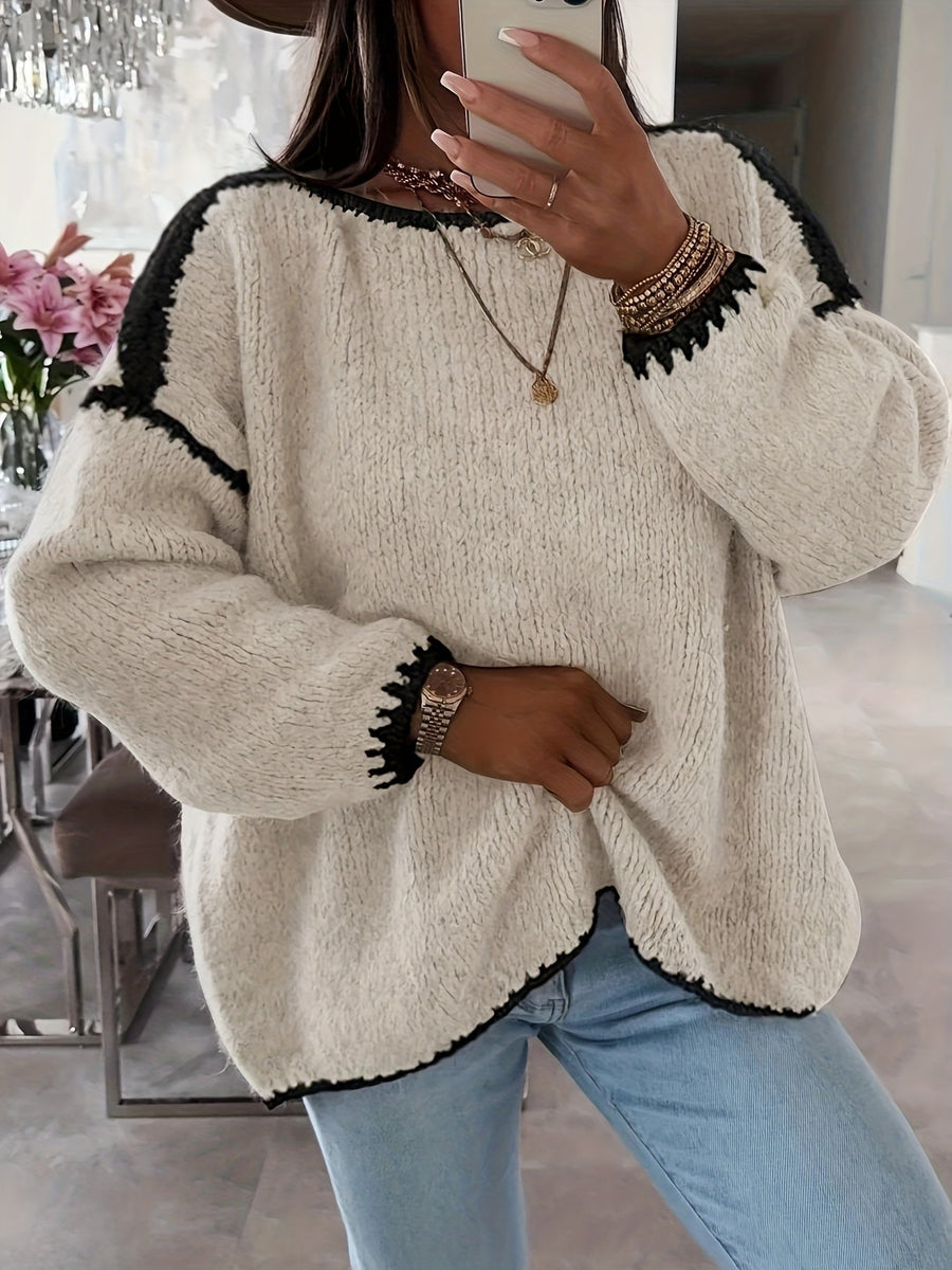 Women's Oversized Chunky Knit Sweater Boat Neck Relaxed Fit Cozy Layering