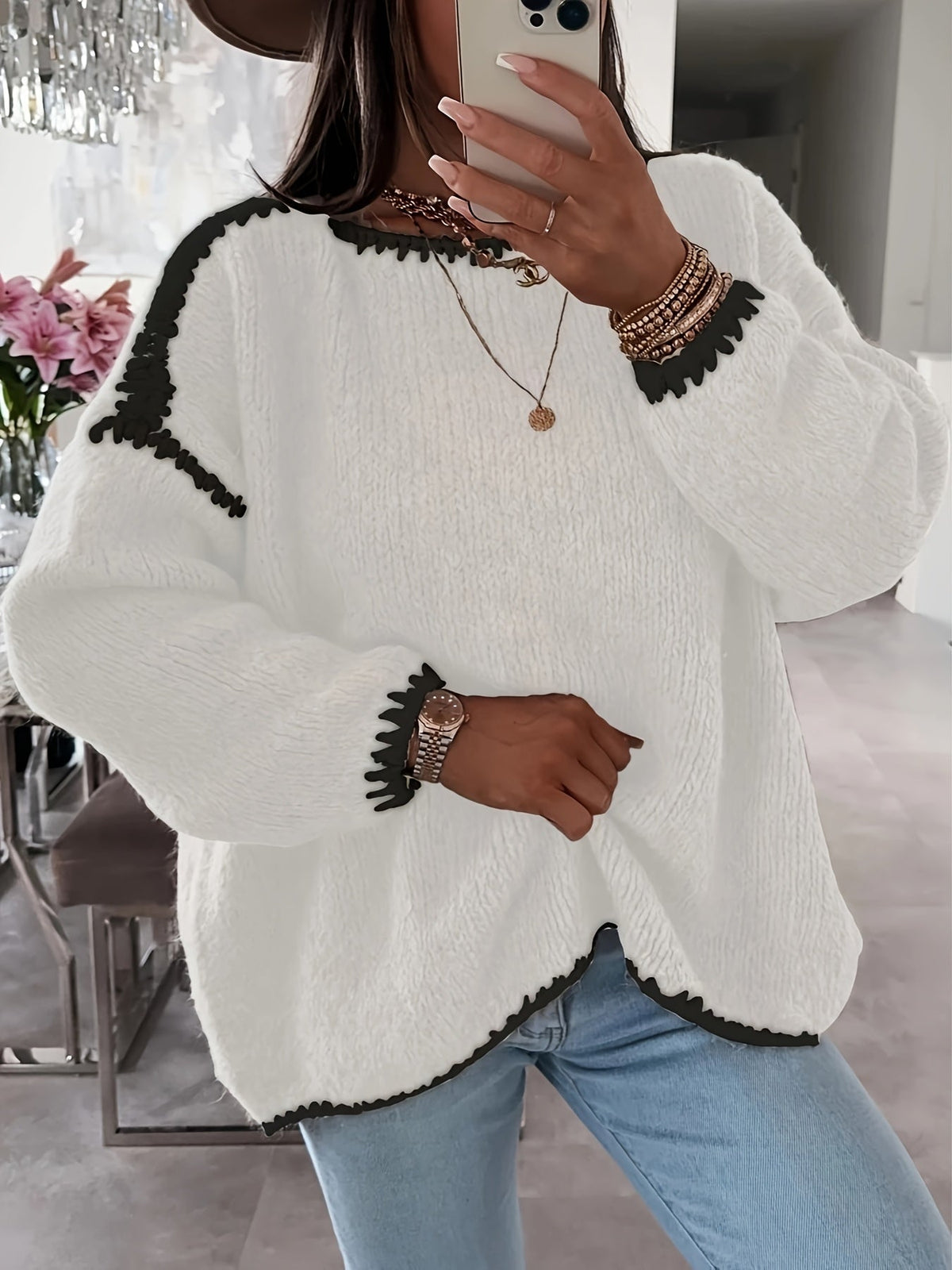 Women's Oversized Chunky Knit Sweater Boat Neck Relaxed Fit Cozy Layering