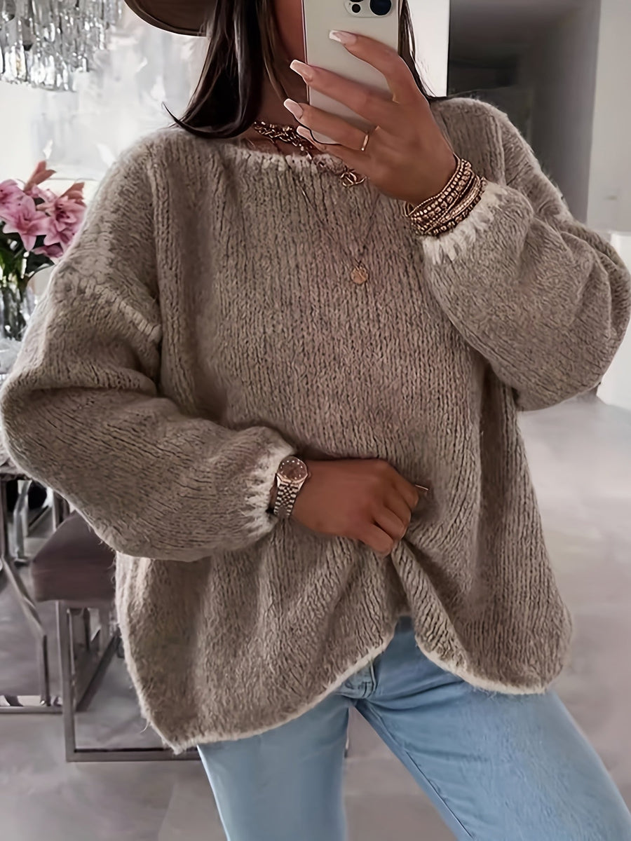 Women's Oversized Chunky Knit Sweater Boat Neck Relaxed Fit Cozy Layering