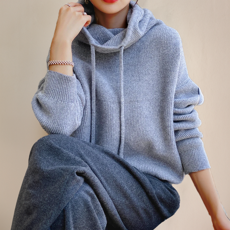 Women's Oversized Knit Hoodie Sweater Drawstring Hooded Casual Everyday