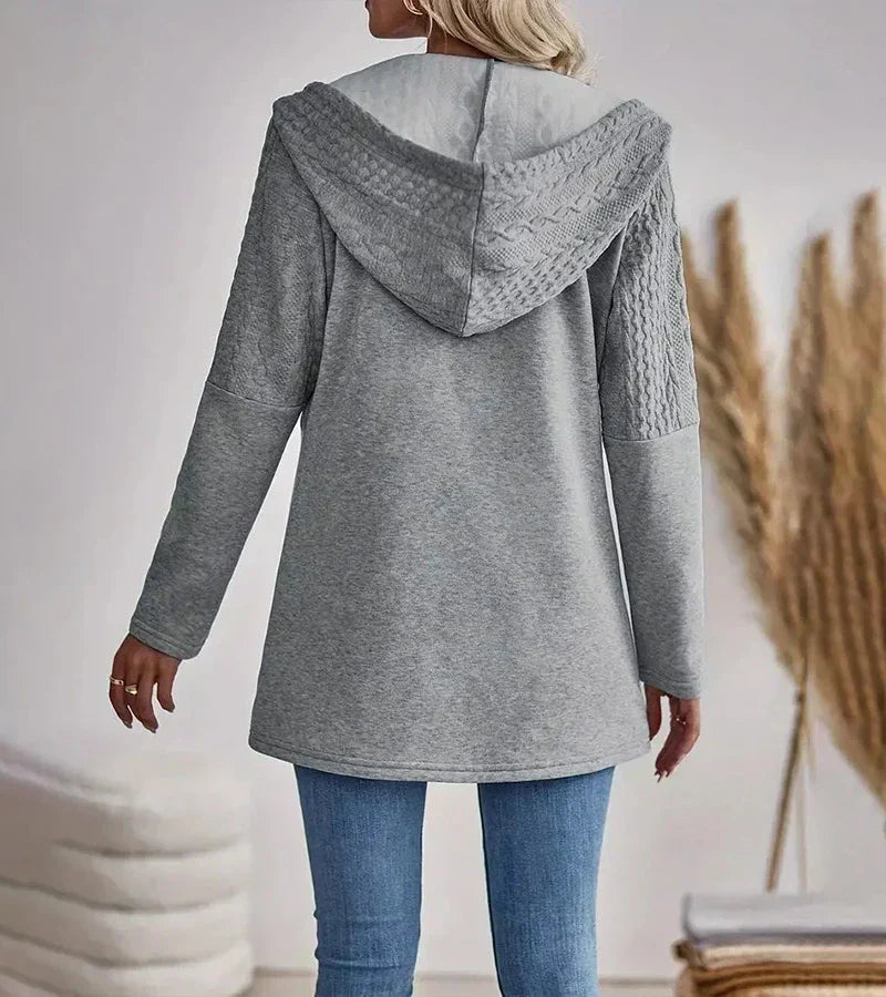 Women's Hooded Cable Knit Cardigan Long Sleeve Zip Front Relaxed Style