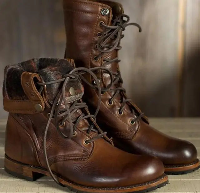 Women's Combat Boots Lace-Up Fold-Down Cuff Stylish Everyday Footwear