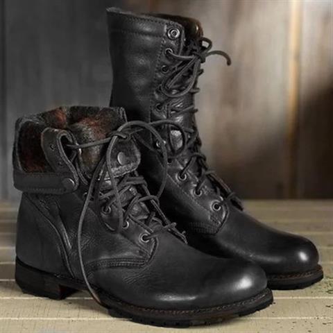 Women's Combat Boots Lace-Up Fold-Down Cuff Stylish Everyday Footwear