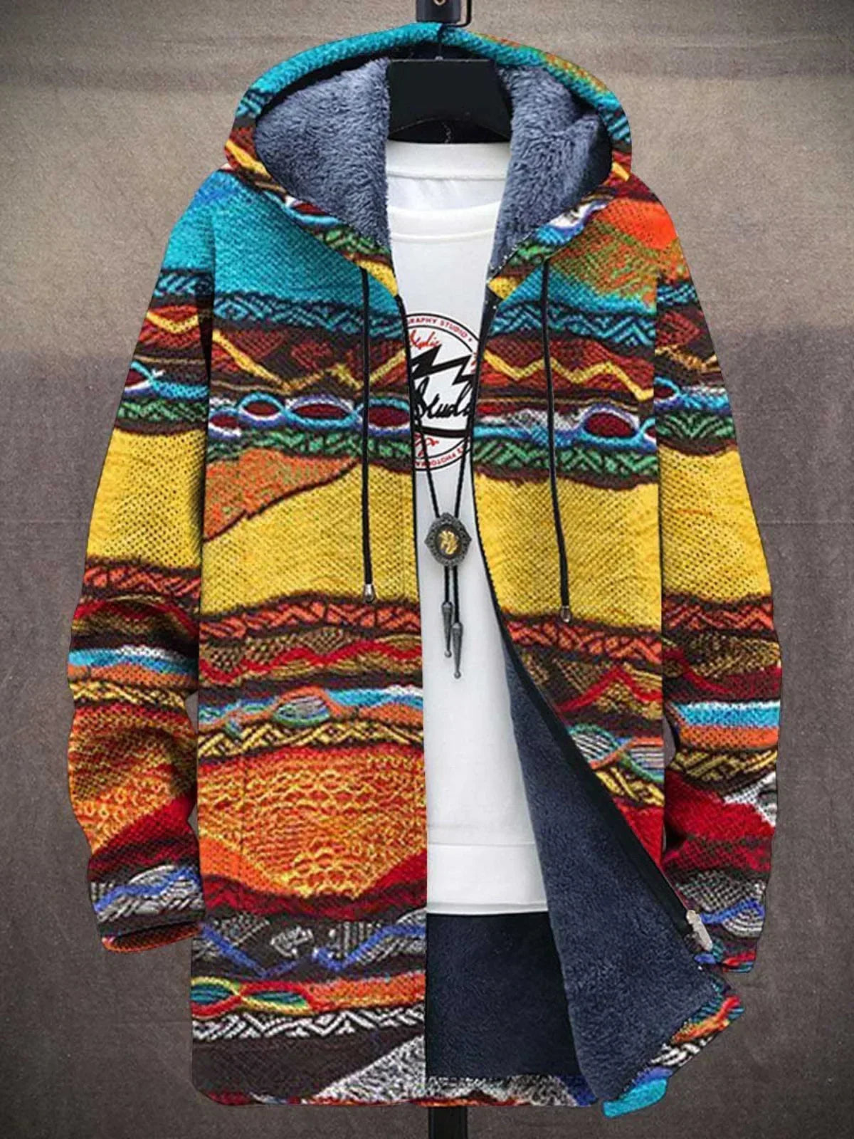 Men's Patterned Cardigan Open Front Long Sleeve Relaxed Fit Layering