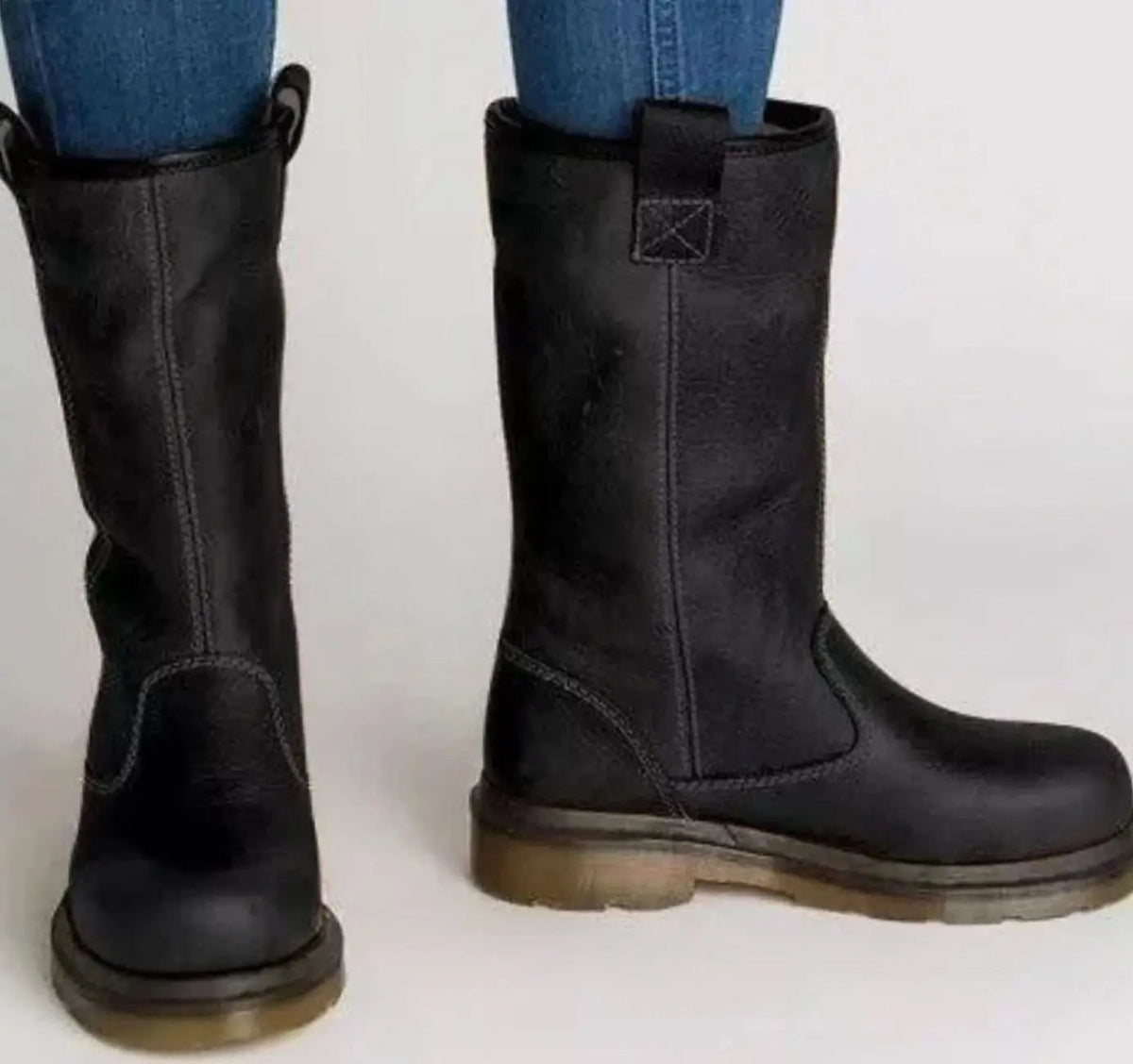 Women's Mid-Calf Boots Pull-on Design Contrast Stitching Stylish Everyday
