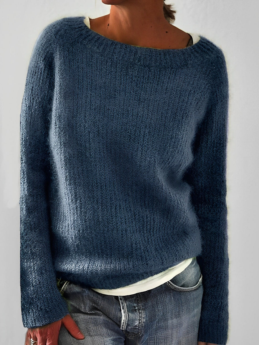 Women's Cozy Knit Sweater Wide Round Neckline Relaxed Fit Casual Everyday