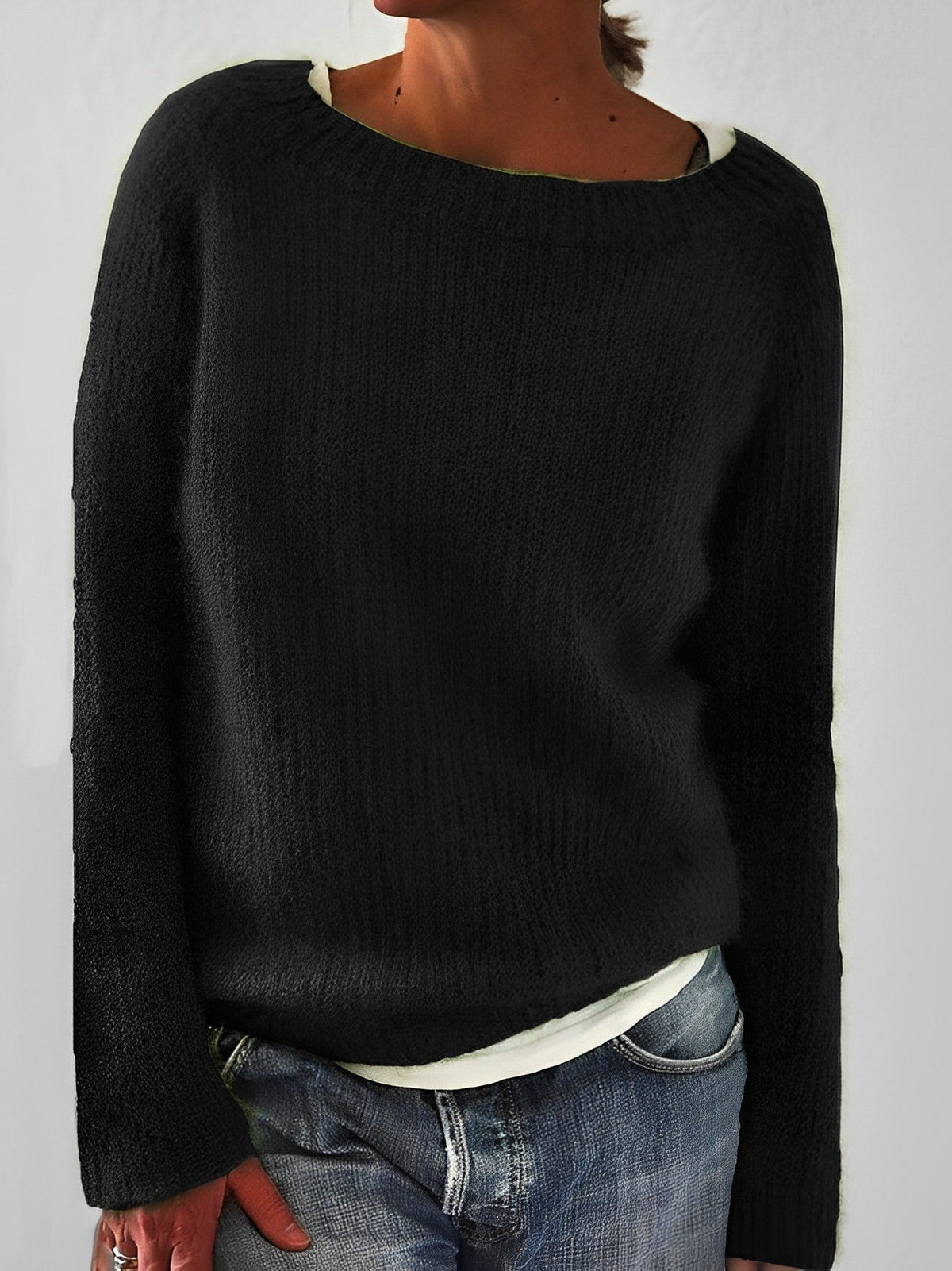 Women's Cozy Knit Sweater Wide Round Neckline Relaxed Fit Casual Everyday