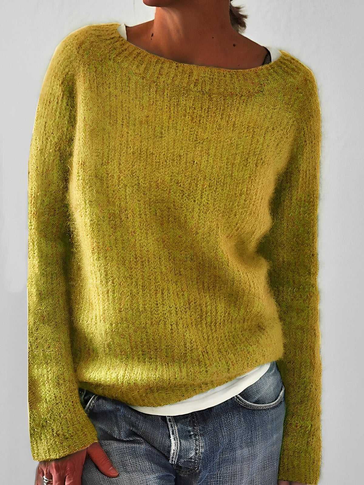 Women's Cozy Knit Sweater Wide Round Neckline Relaxed Fit Casual Everyday