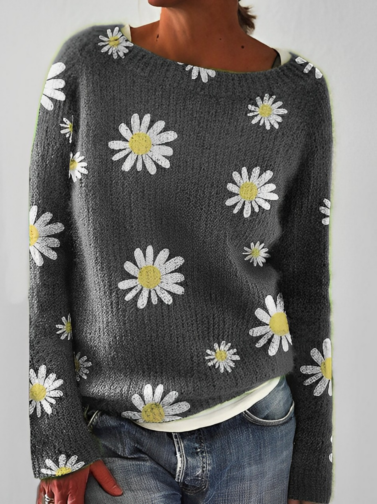 Women's Cozy Knit Sweater Wide Round Neckline Relaxed Fit Casual Everyday