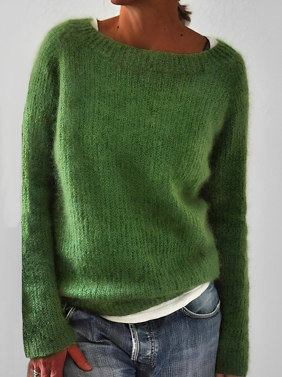 Women's Cozy Knit Sweater Wide Round Neckline Relaxed Fit Casual Everyday