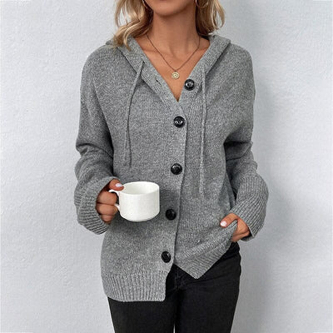 Women's Hooded Knit Cardigan Relaxed Fit Large Button Closure Cozy Layering