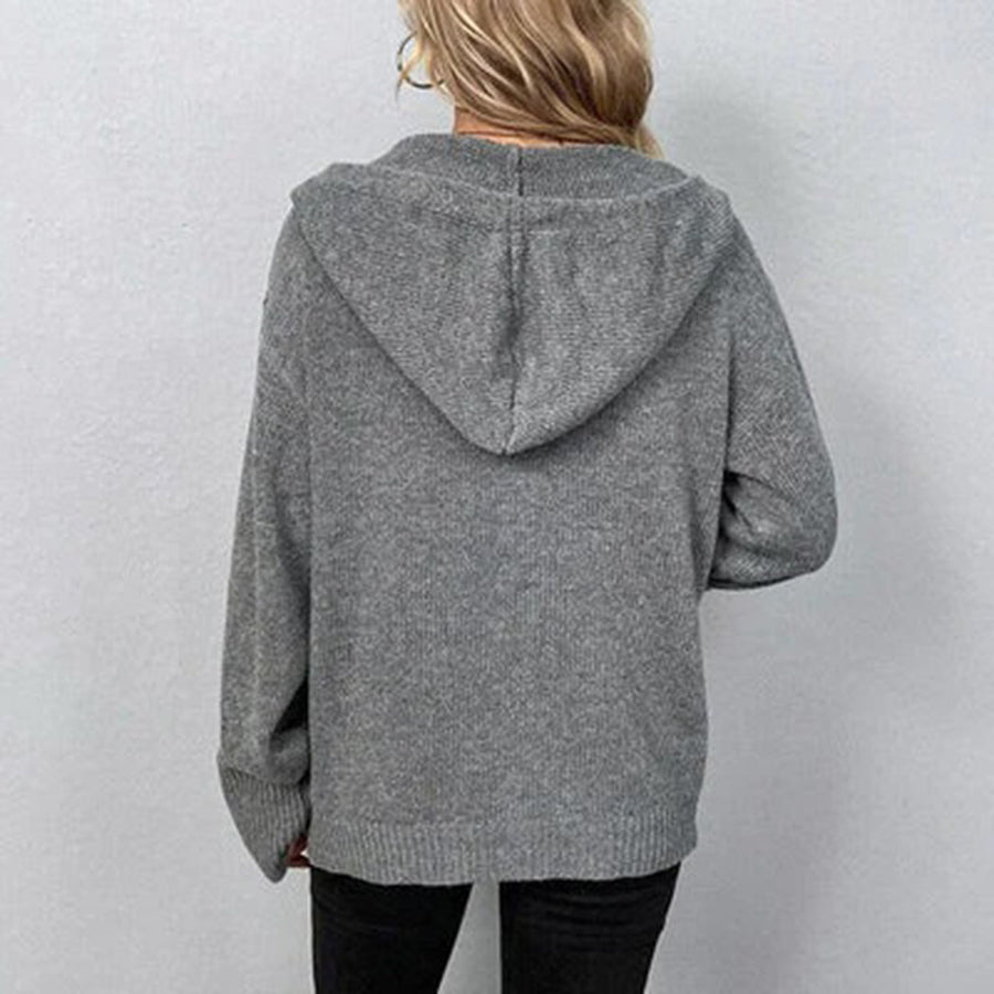 Women's Hooded Knit Cardigan Relaxed Fit Large Button Closure Cozy Layering
