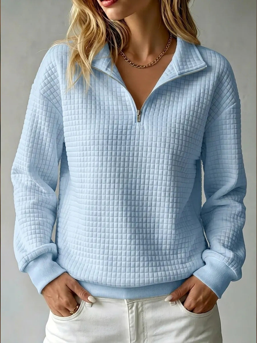 Women's Quilted Half Zip Sweatshirt Textured Fabric Stand Collar Casual Layering