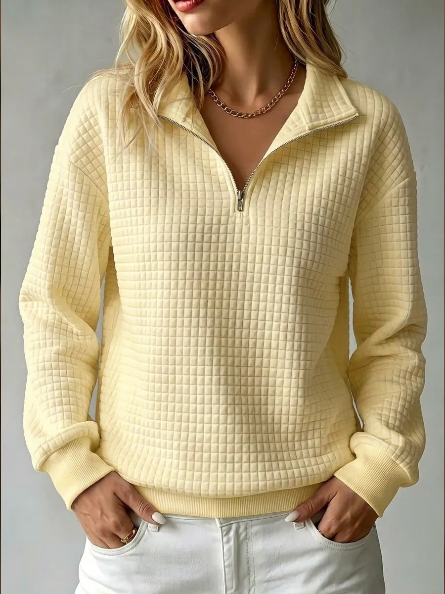 Women's Quilted Half Zip Sweatshirt Textured Fabric Stand Collar Casual Layering