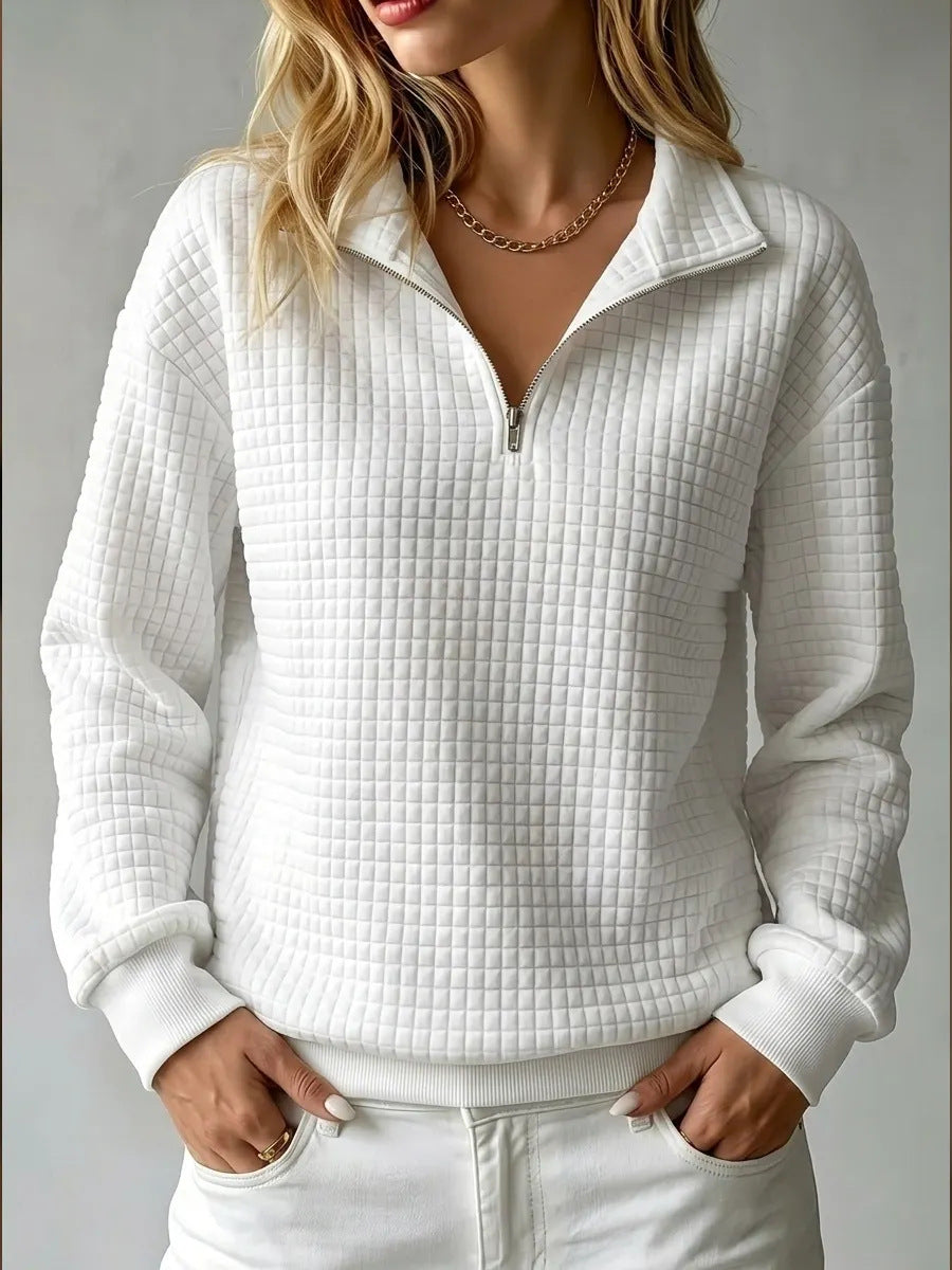 Women's Quilted Half Zip Sweatshirt Textured Fabric Stand Collar Casual Layering