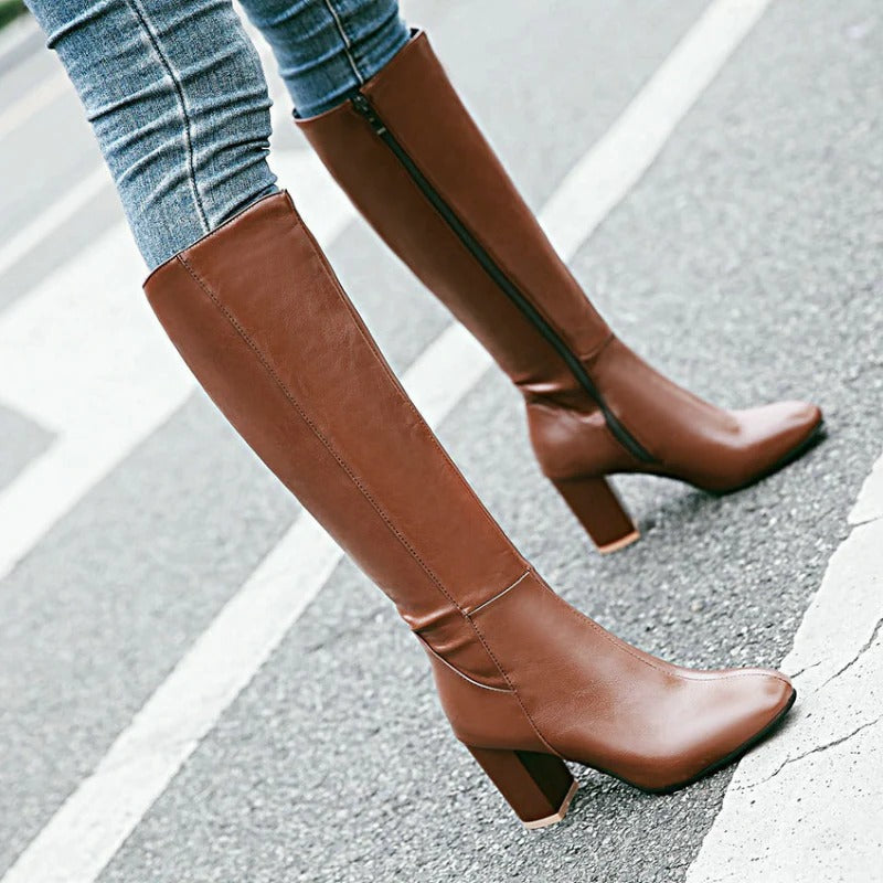 Women's Heeled Knee High Boots Side Zip Stylish Fashion Forward Everyday