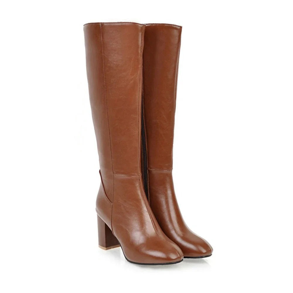 Women's Heeled Knee High Boots Side Zip Stylish Fashion Forward Everyday