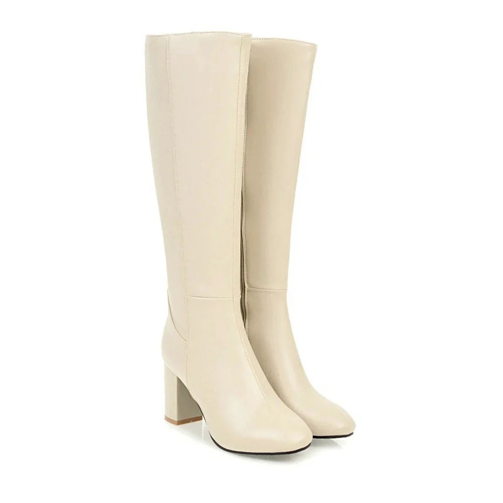 Women's Heeled Knee High Boots Side Zip Stylish Fashion Forward Everyday