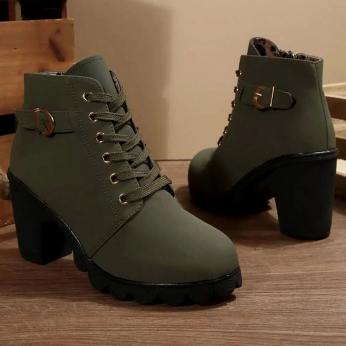 Women's Heeled Ankle Boots Lace-Up Buckle Strap Platform Stylish Everyday