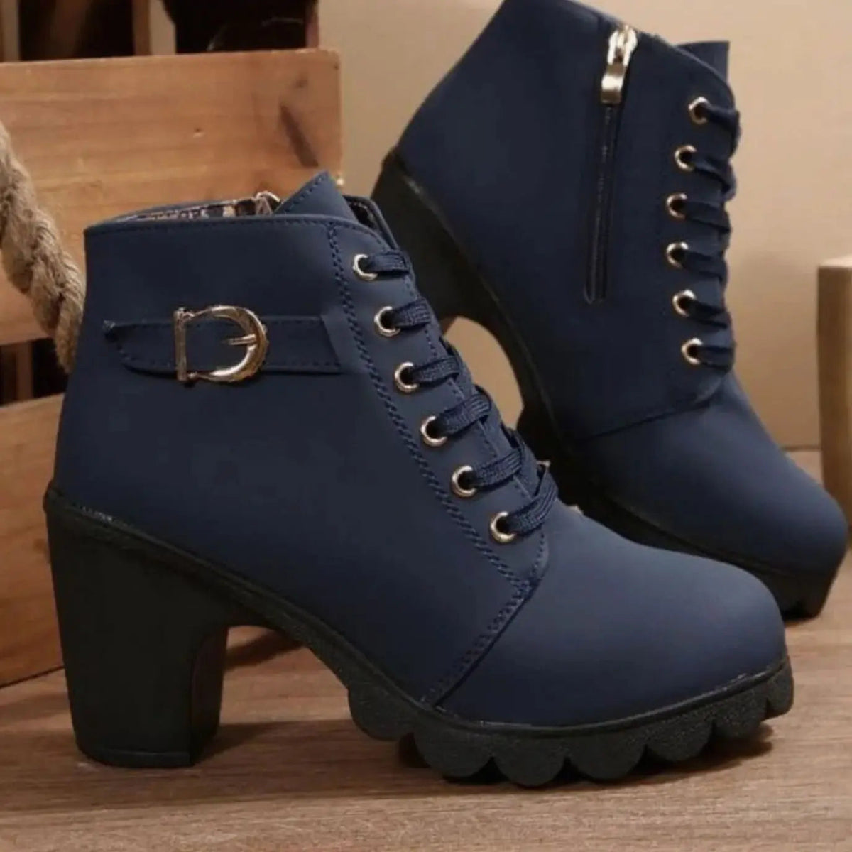 Women's Heeled Ankle Boots Lace-Up Buckle Strap Platform Stylish Everyday