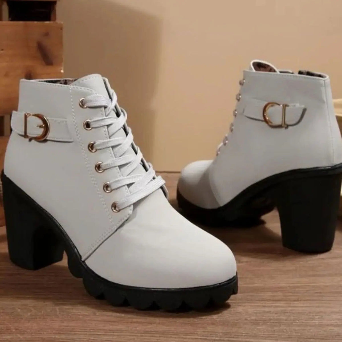 Women's Heeled Ankle Boots Lace-Up Buckle Strap Platform Stylish Everyday