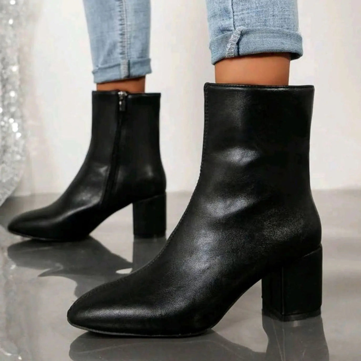 Women's Heeled Ankle Boots Block Heel Side Zip Stylish Everyday Footwear
