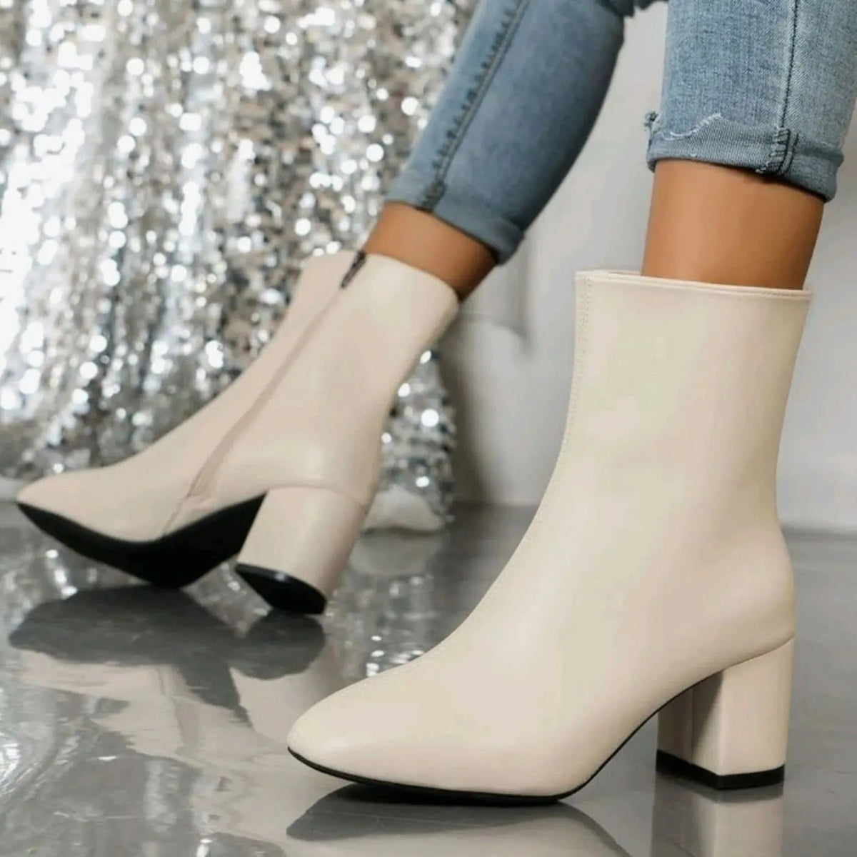 Women's Heeled Ankle Boots Block Heel Side Zip Stylish Everyday Footwear