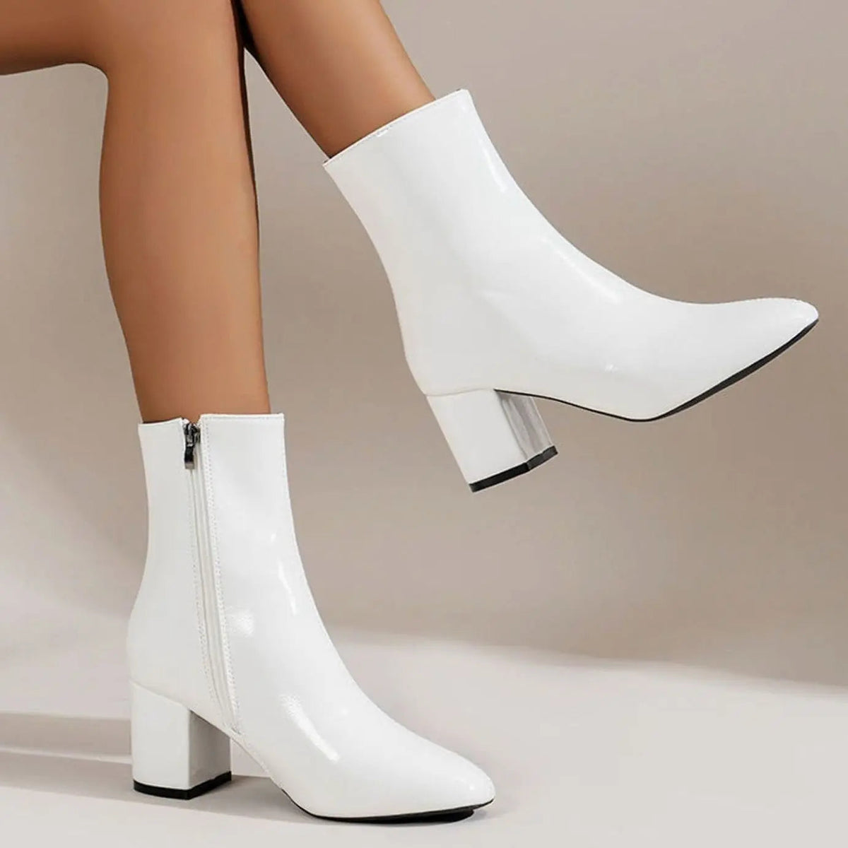 Women's Heeled Ankle Boots Block Heel Side Zip Stylish Everyday Footwear