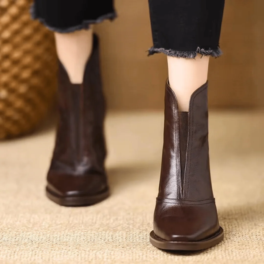 Women's Heeled Ankle Boots Block Heel V-Cut Front Stylish Everyday Wear