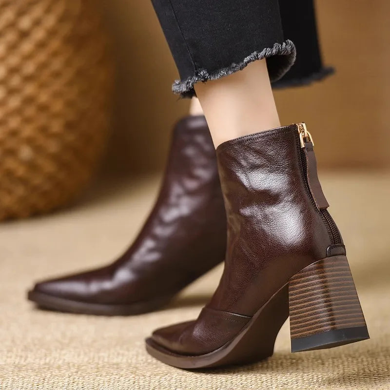Women's Heeled Ankle Boots Block Heel V-Cut Front Stylish Everyday Wear