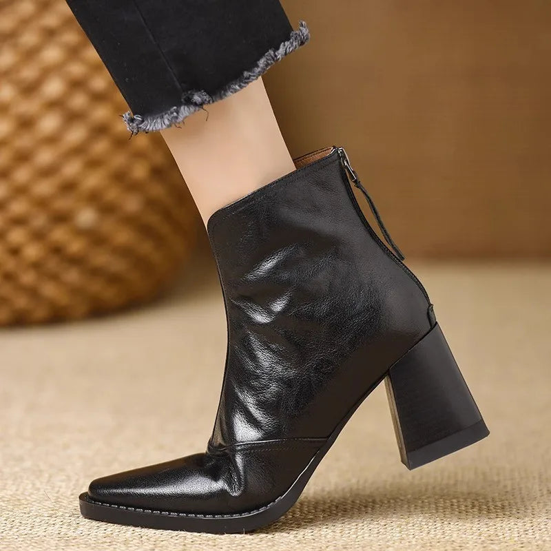 Women's Heeled Ankle Boots Block Heel V-Cut Front Stylish Everyday Wear