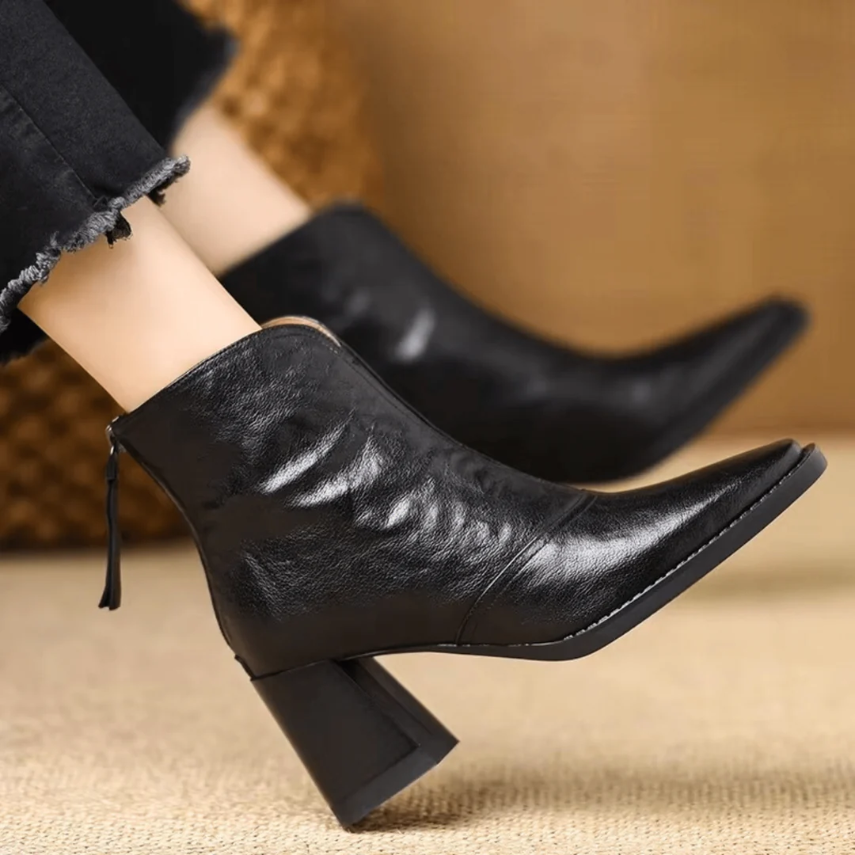 Women's Heeled Ankle Boots Block Heel V-Cut Front Stylish Everyday Wear