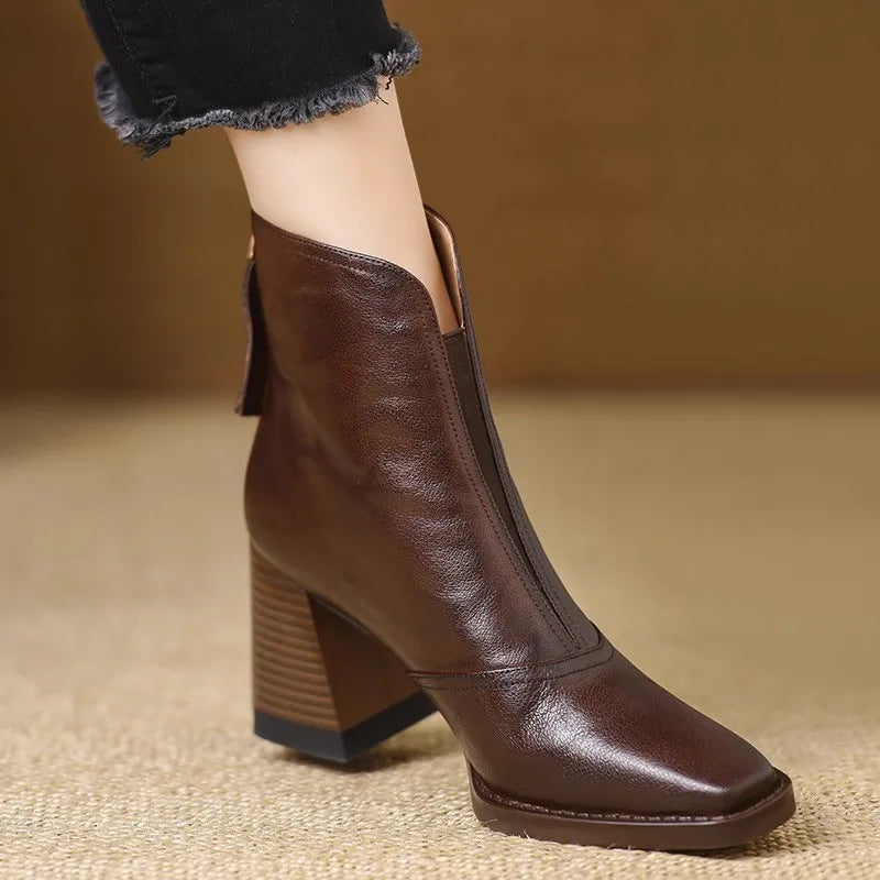 Women's Heeled Ankle Boots Block Heel V-Cut Front Stylish Everyday Wear