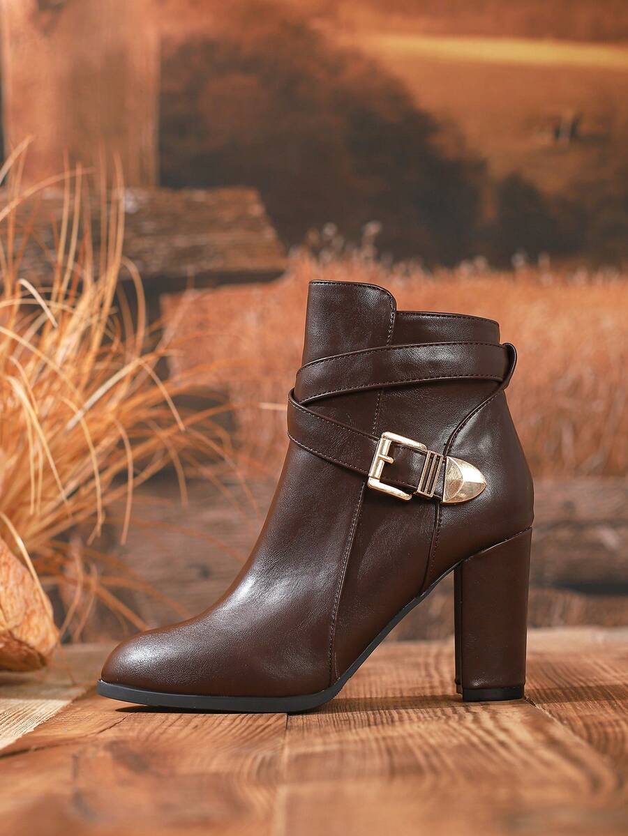 Women's Stylish Heeled Ankle Boots Crossover Buckle Strap Chic Everyday