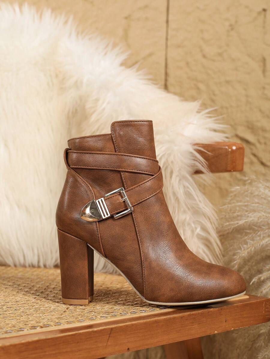 Women's Stylish Heeled Ankle Boots Crossover Buckle Strap Chic Everyday