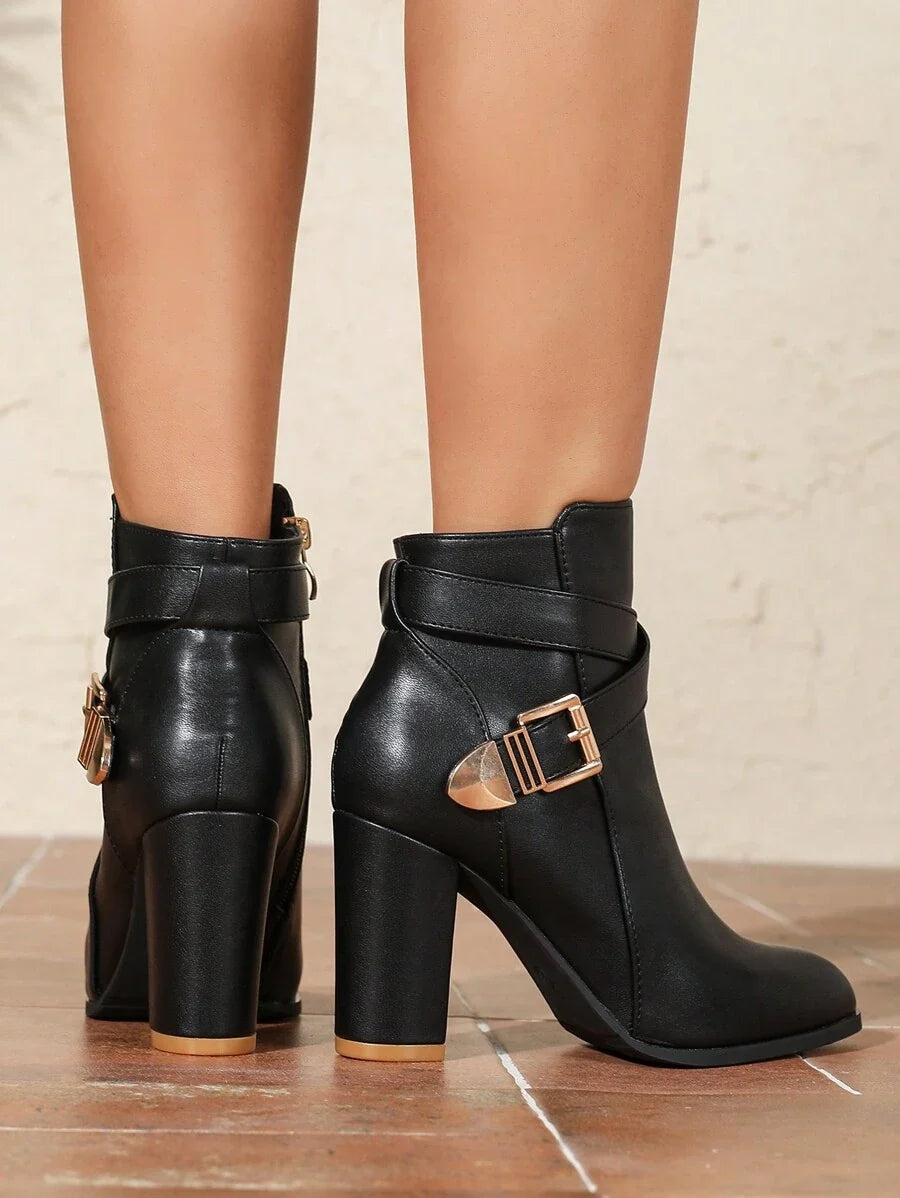 Women's Stylish Heeled Ankle Boots Crossover Buckle Strap Chic Everyday