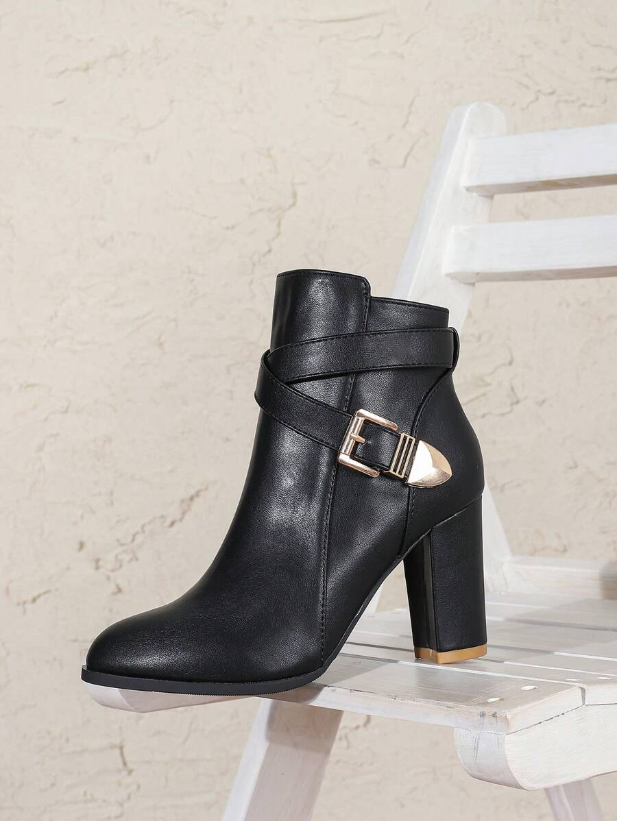 Women's Stylish Heeled Ankle Boots Crossover Buckle Strap Chic Everyday