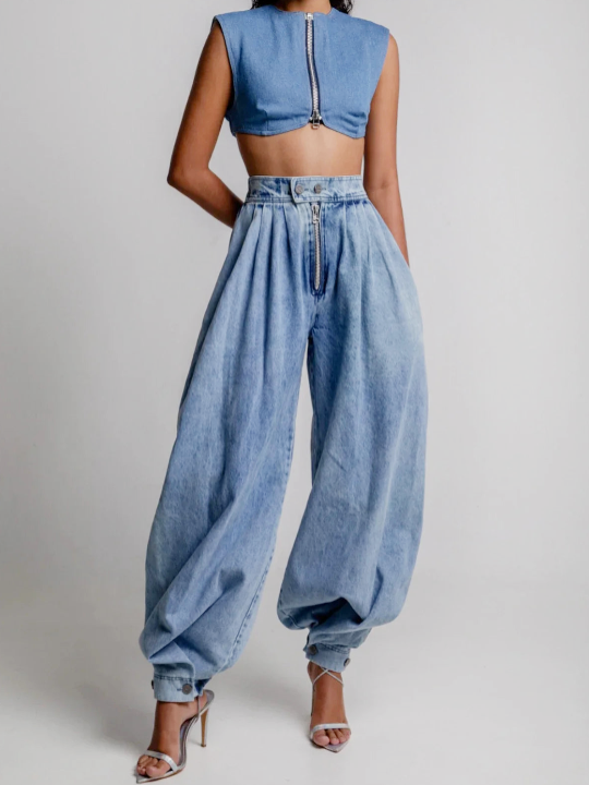 Women's High Waist Balloon Jeans Relaxed Fit Stylish Casual Everyday