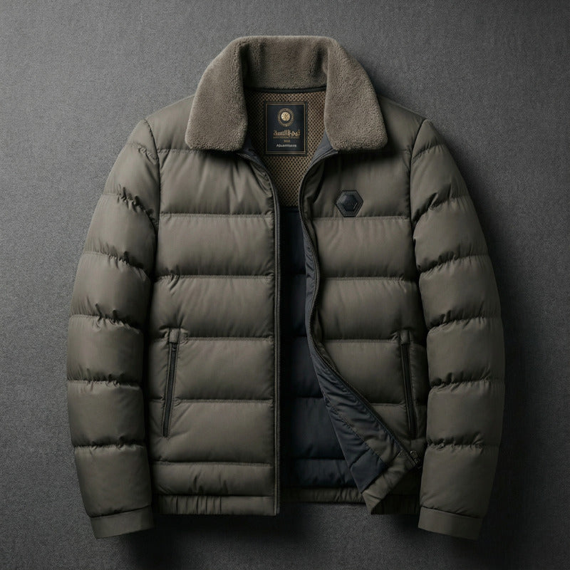 Men's Insulated Down Jacket Full-Zip Hooded Outdoor Casual