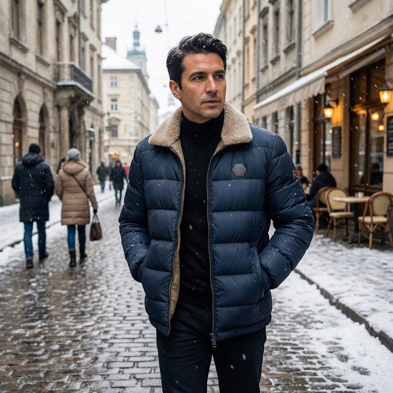 Men's Insulated Down Jacket Full-Zip Hooded Outdoor Casual
