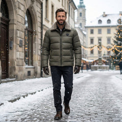Men's Insulated Down Jacket Full-Zip Hooded Outdoor Casual