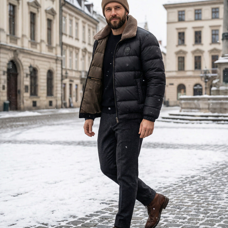 Men's Insulated Down Jacket Full-Zip Hooded Outdoor Casual