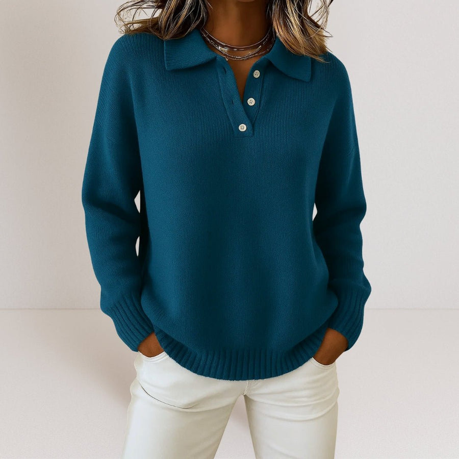 Women's Knit Sweater Polo Collar Button Placket Casual Layering Everyday