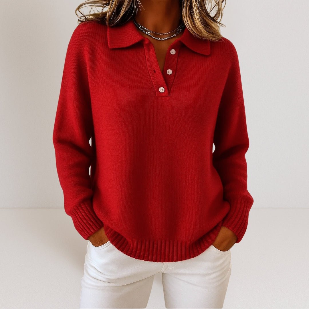Women's Knit Sweater Polo Collar Button Placket Casual Layering Everyday