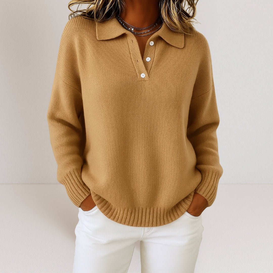 Women's Knit Sweater Polo Collar Button Placket Casual Layering Everyday