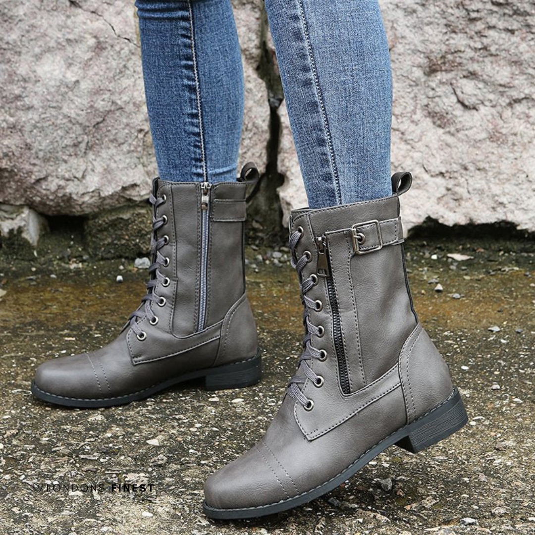 Women's Combat Boots Buckle Strap Lace-Up Stylish Everyday Footwear