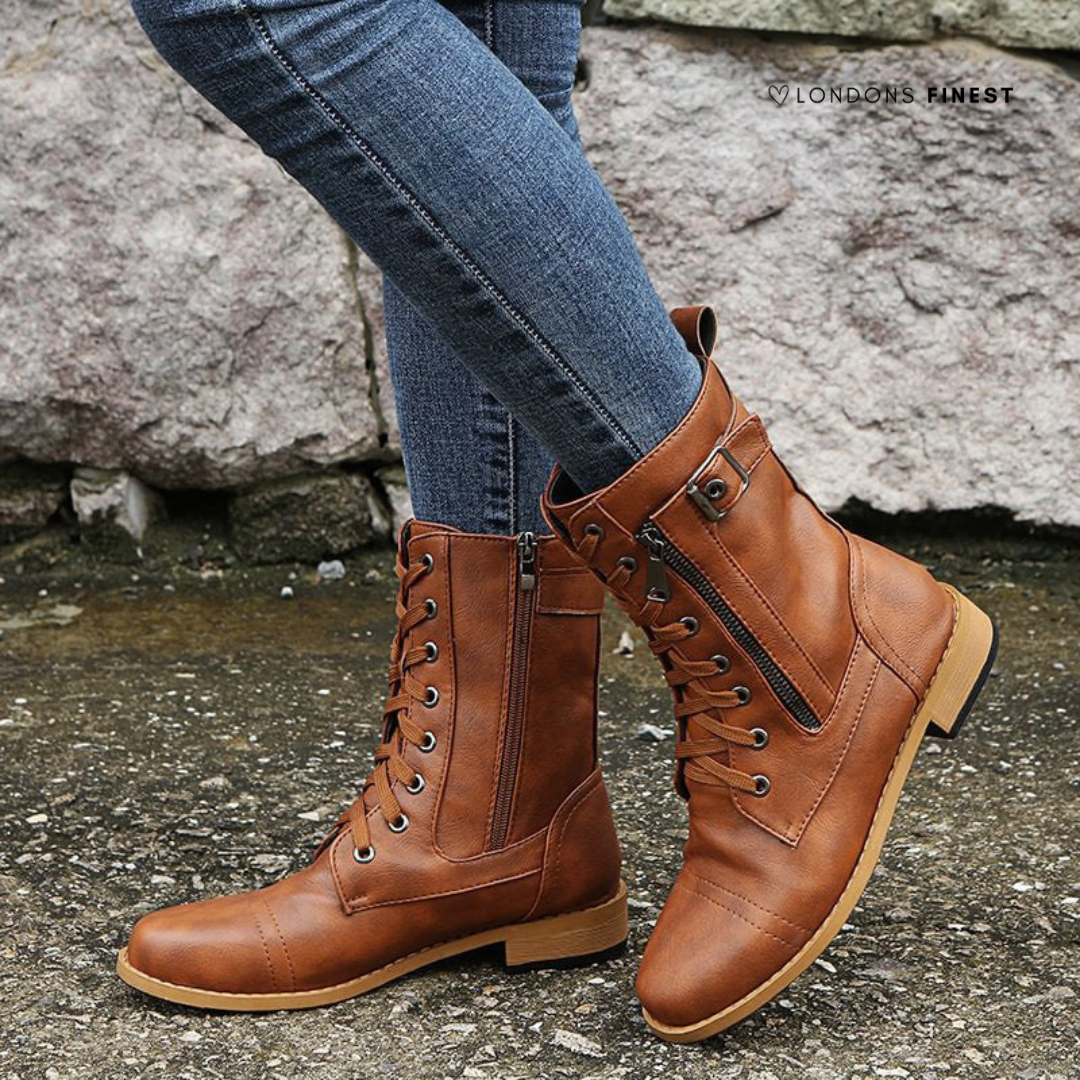 Women's Combat Boots Buckle Strap Lace-Up Stylish Everyday Footwear