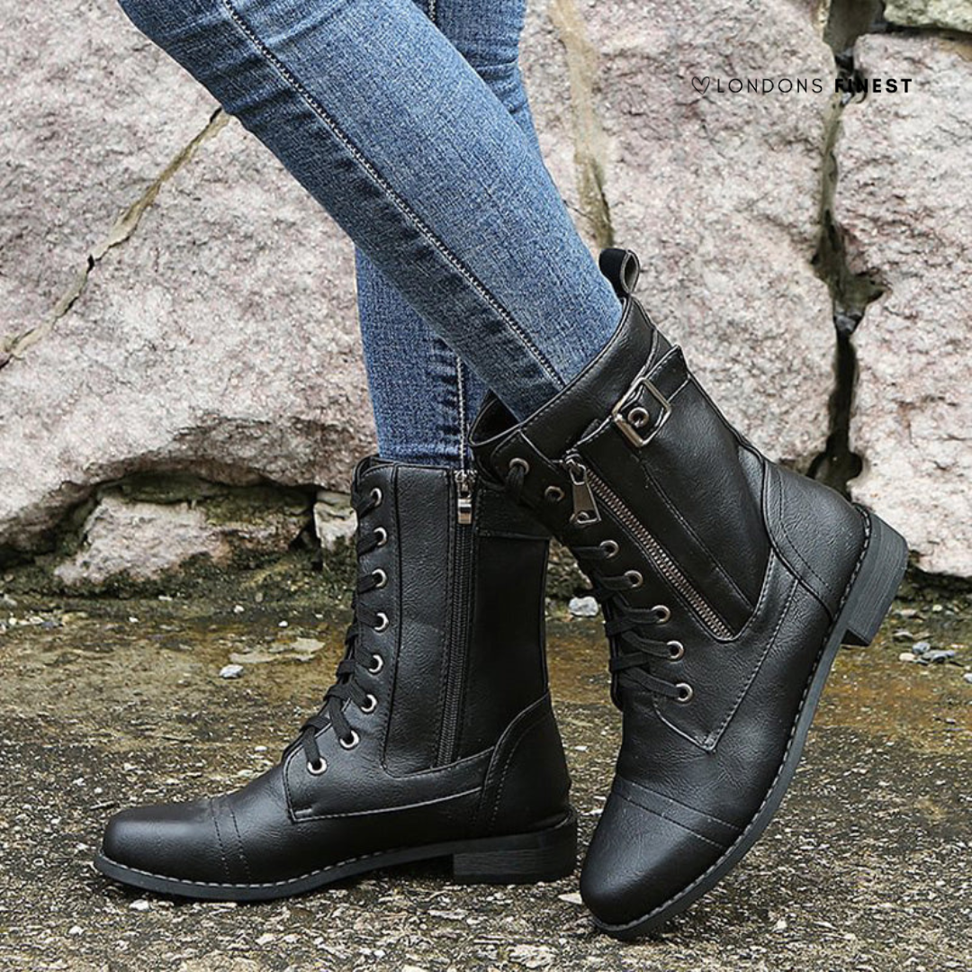 Women's Combat Boots Buckle Strap Lace-Up Stylish Everyday Footwear